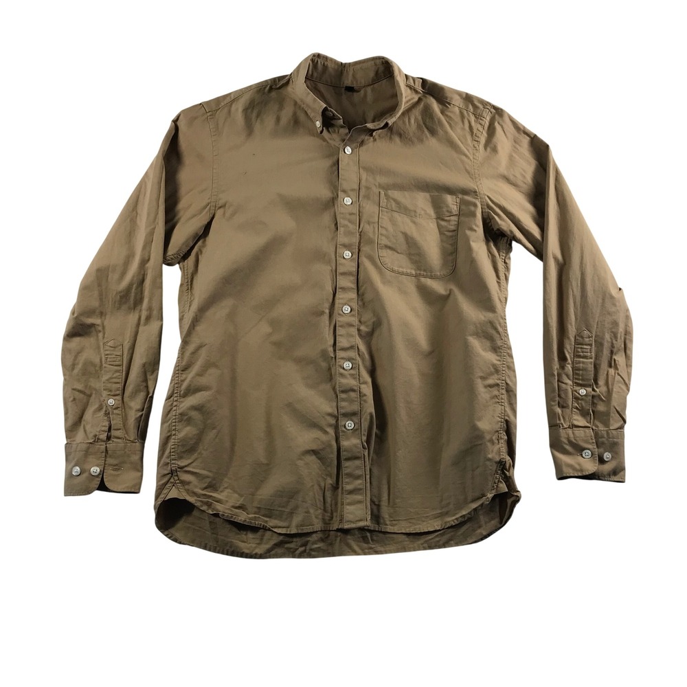 Muji Mens Long Sleeve Button Down Shirt Brown Cotton Casual Small